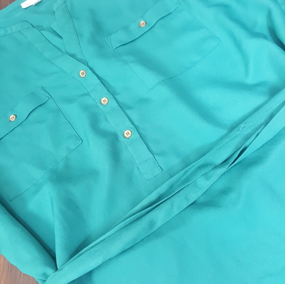 *SOLD* Calvin Klein Teal Blouse Waist Tie - Picture 4 of 8